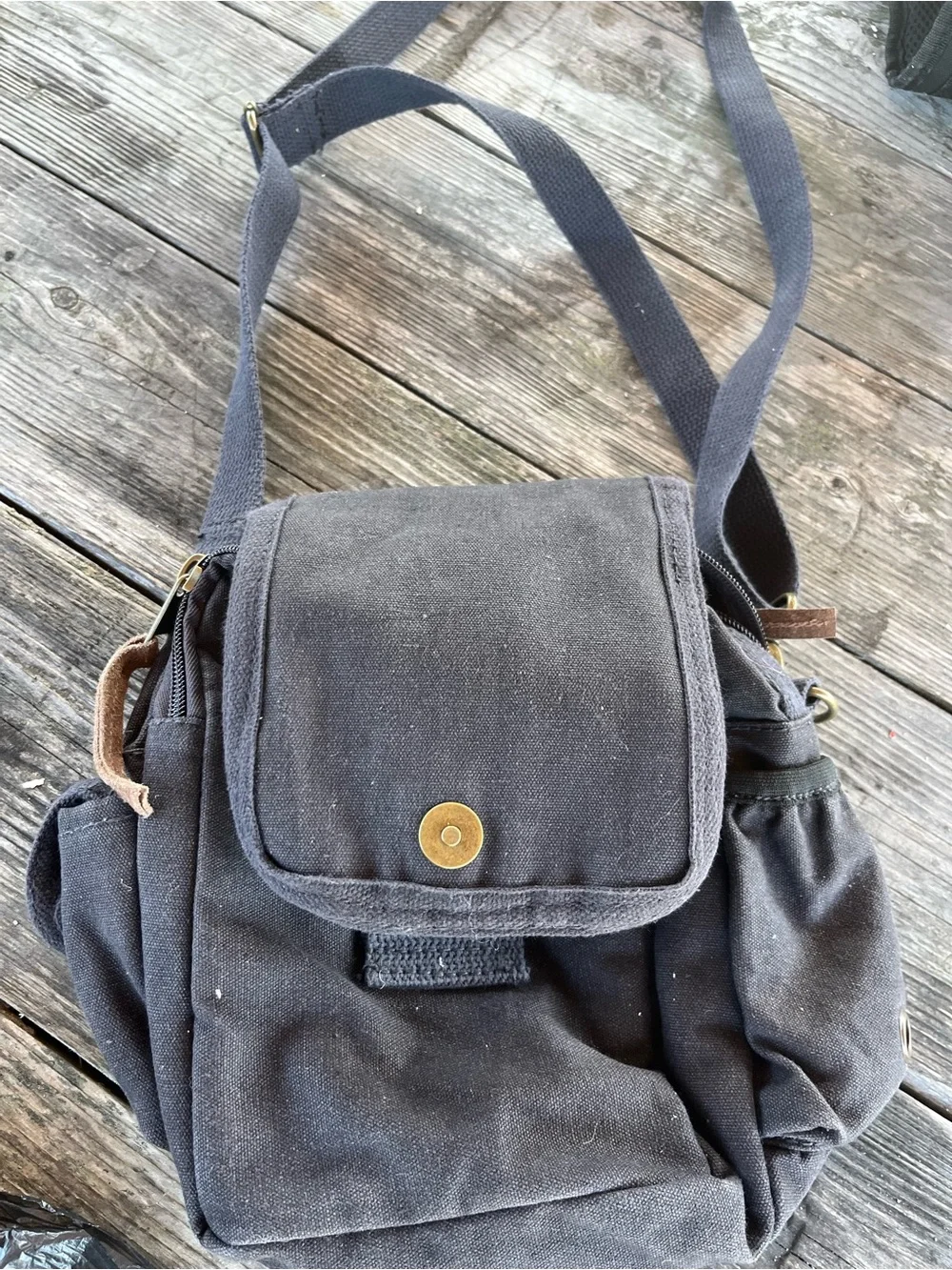 Men's ROTHCO Black Canvas Crossbody Shoulder Bag/suede inside